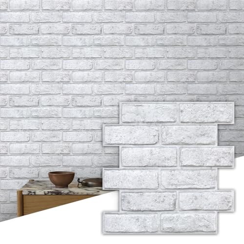 Commomy 3D Brick Peel and Stick 10 Pcs 118 x 118 Small Size Ultralight PVC White Grey Spots Faux Brick Wallpaper Textured Wall Paneling for KitchenBacksplashLiving RoomInterior Wall Decor - Image 1