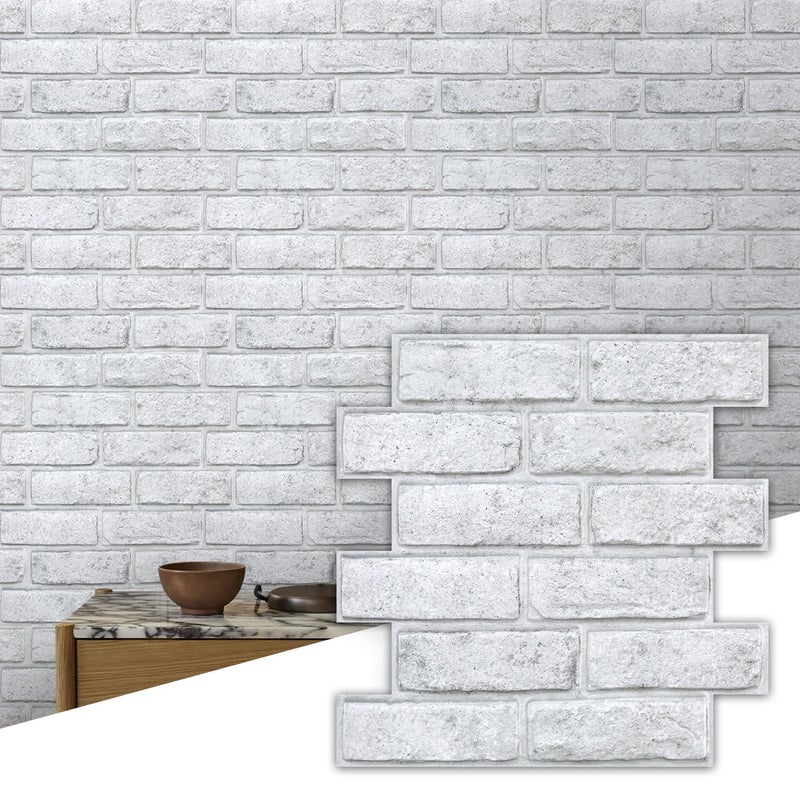 Commomy 3D Brick Peel and Stick 10 Pcs 118 x 118 Small Size Ultralight PVC White Grey Spots Faux Brick Wallpaper Textured Wall Paneling for KitchenBacksplashLiving RoomInterior Wall Decor - Image 2