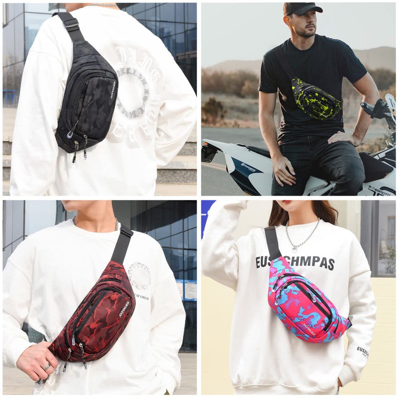 NSYOOMH Crossbody Fanny Pack for Men, 5-Zipper â€‹Pockets Waist Bag, Belt Bag for Running Cycling Travel Walking Hiking Fishing Camping Green - Image 5