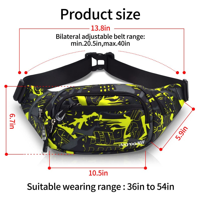 NSYOOMH Crossbody Fanny Pack for Men, 5-Zipper â€‹Pockets Waist Bag, Belt Bag for Running Cycling Travel Walking Hiking Fishing Camping Green - Image 2