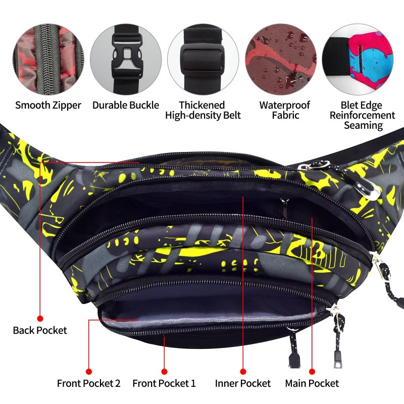 NSYOOMH Crossbody Fanny Pack for Men, 5-Zipper â€‹Pockets Waist Bag, Belt Bag for Running Cycling Travel Walking Hiking Fishing Camping Green - Image 3