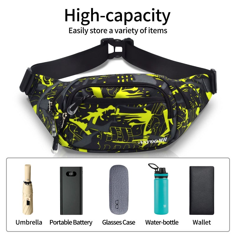 NSYOOMH Crossbody Fanny Pack for Men, 5-Zipper â€‹Pockets Waist Bag, Belt Bag for Running Cycling Travel Walking Hiking Fishing Camping Green - Image 4