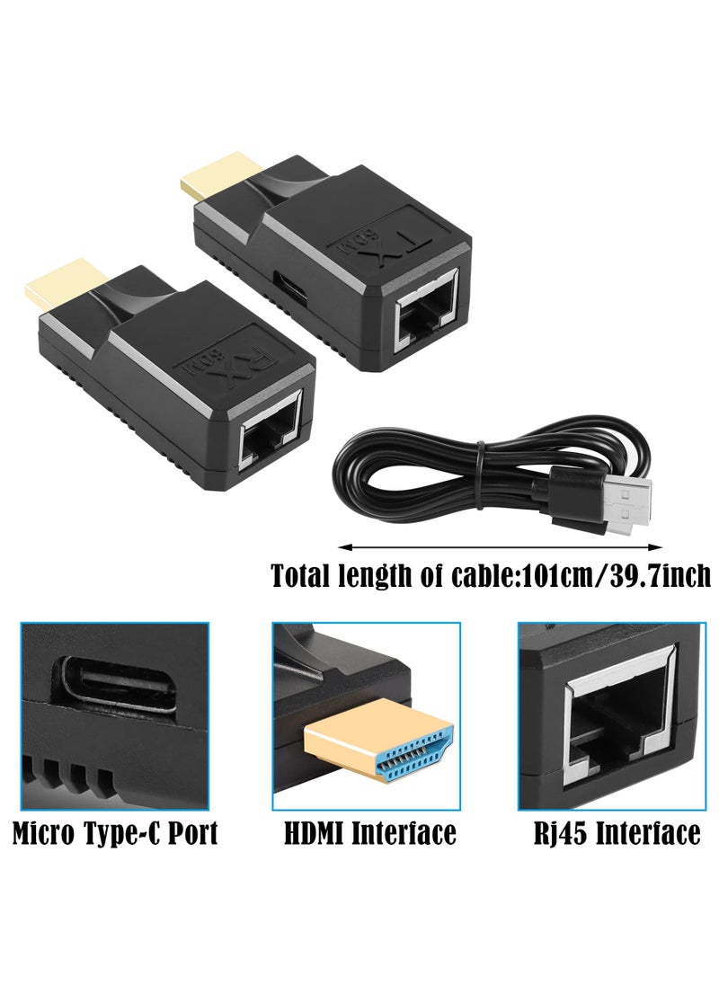 SYOSI HDMI to RJ45 1080P HDMI to RJ45 Cable Extender Converter, with Type C Charging Cable, up to 60m Extender Included Transmitter & Receiver for Computers, Laptops, Set-Top Boxes, Projectors, Etc  - Image 2
