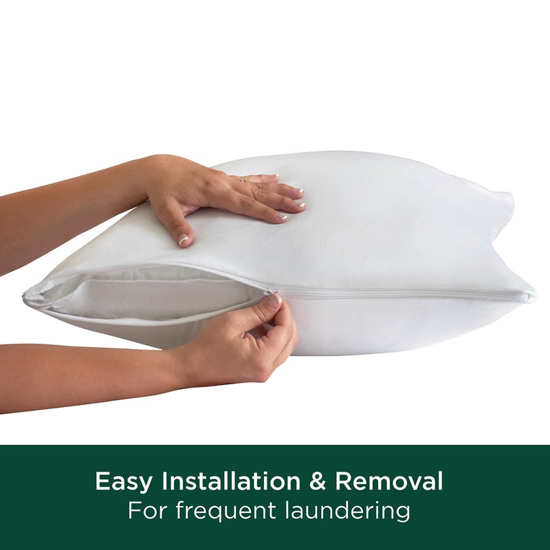 Aller-Ease AllerEase Cotton Fresh Allergy Defense Hypoallergenic Odor Neutralizing Soft 100% Cotton Fabric Machine Washable Durable Zippered Pillow Protector, Standard/Queen Size, 2 Pack, White - Image 5