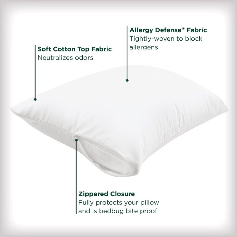 Aller-Ease AllerEase Cotton Fresh Allergy Defense Hypoallergenic Odor Neutralizing Soft 100% Cotton Fabric Machine Washable Durable Zippered Pillow Protector, Standard/Queen Size, 2 Pack, White - Image 2