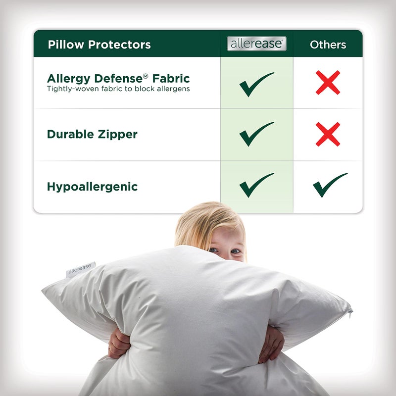 Aller-Ease AllerEase Cotton Fresh Allergy Defense Hypoallergenic Odor Neutralizing Soft 100% Cotton Fabric Machine Washable Durable Zippered Pillow Protector, Standard/Queen Size, 2 Pack, White - Image 3