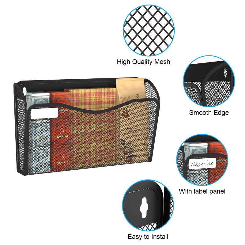 BOHDK Wall File Organizer, Mesh Hanging File Organizer, Home Office Organization and Storage, 1 Pockets Document Magazine Rack - Image 3