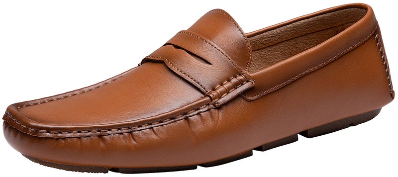 Jousen Men's Loafers Casual Slip On Shoes Soft Penny Loafers for Men Lightweight Driving Boat Shoes (AMY802A Polished Brown 8) - Image 1