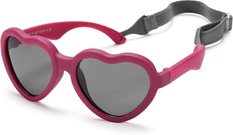 NULOOQ نظارات شمسية قطبية مرنة على شكل قلب للأطفال مع حزام قابل للتعديل للأطفال الرضع والأطفال بعمر 0-24 شهرًا - Image 1