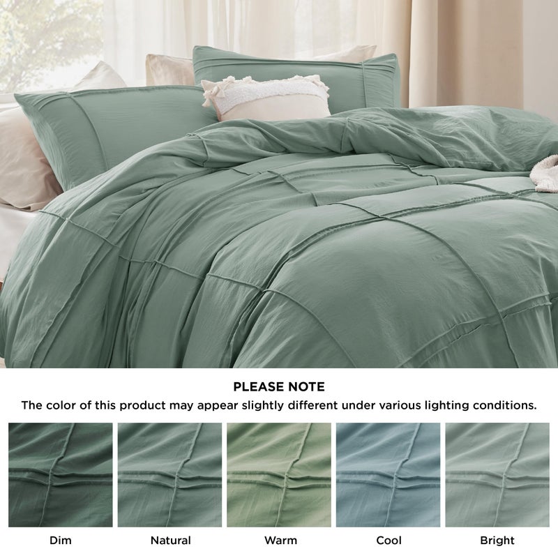 Bedsure Grid Boho 3 Pcs Duvet Cover Set King Size, Shabby Chic Tufted Boho Bedding Set, Includes 1 King Duvet Cover (265 cm x 230 cm) & 2 Pillowcases (50 cm x  90 cm), Green - Image 5