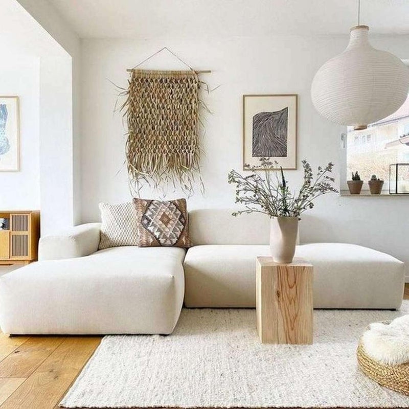 home house Swedish wood and linen corner sofa - beige - Image 1