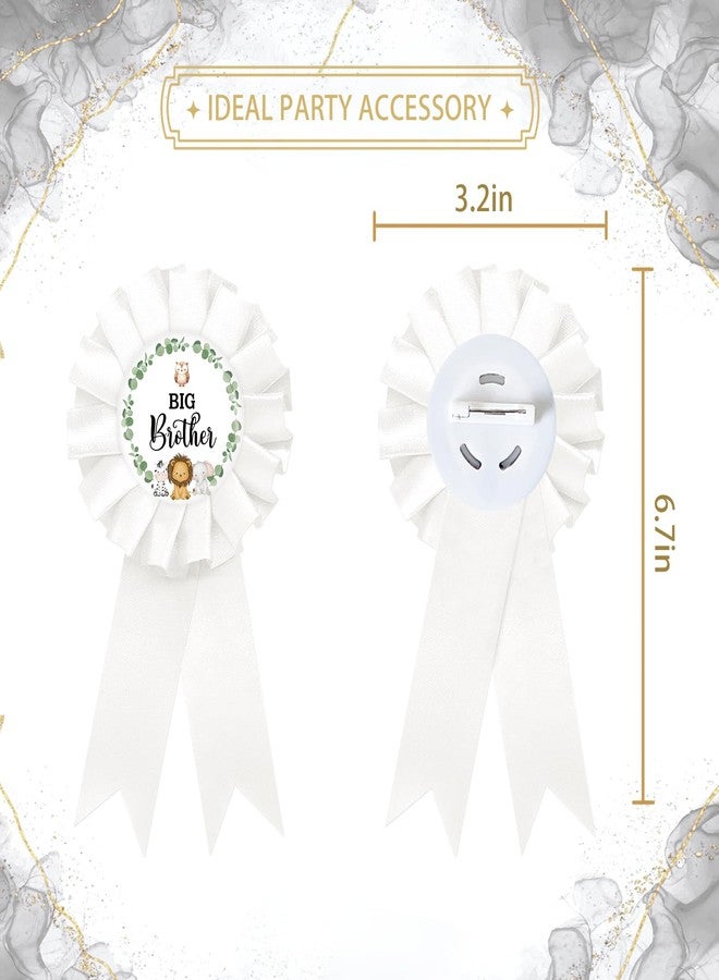 SUPERLUBY Safari Big Brother Tinplate Badge Pin, Jungle Animal Brother to Be Pin, Safari Happy Birthday Button for Boy, White Rosette Birthday Boy Award Ribbon, Wild Animal Baby Shower Party Favors - Image 2