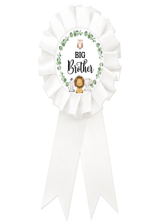SUPERLUBY Safari Big Brother Tinplate Badge Pin, Jungle Animal Brother to Be Pin, Safari Happy Birthday Button for Boy, White Rosette Birthday Boy Award Ribbon, Wild Animal Baby Shower Party Favors - Image 1