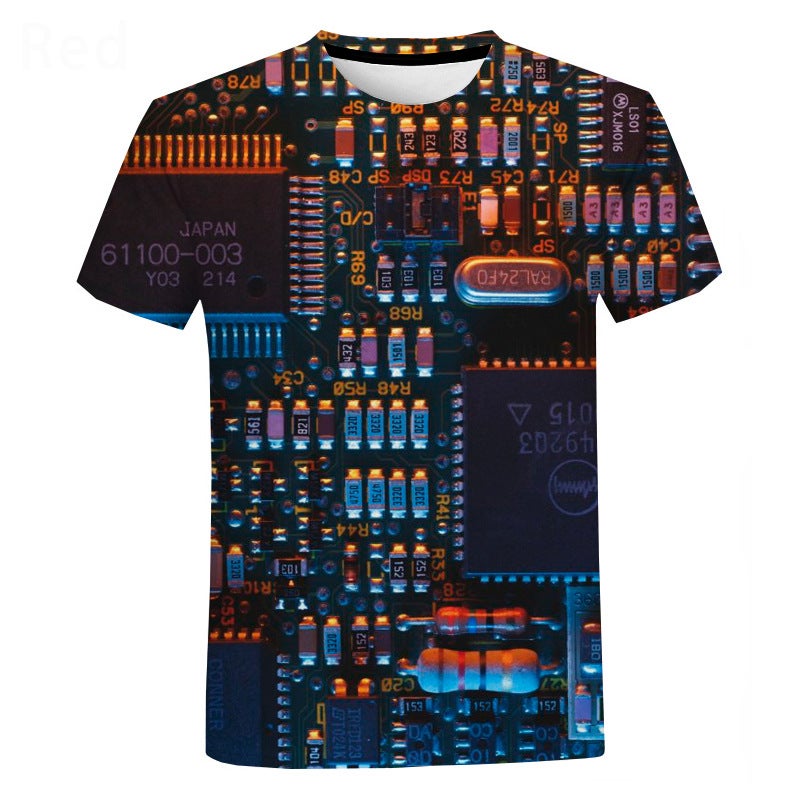 Men's Fashion 3D cool electronic components digital printing trend short sleeve T-shirt summer - Image 4