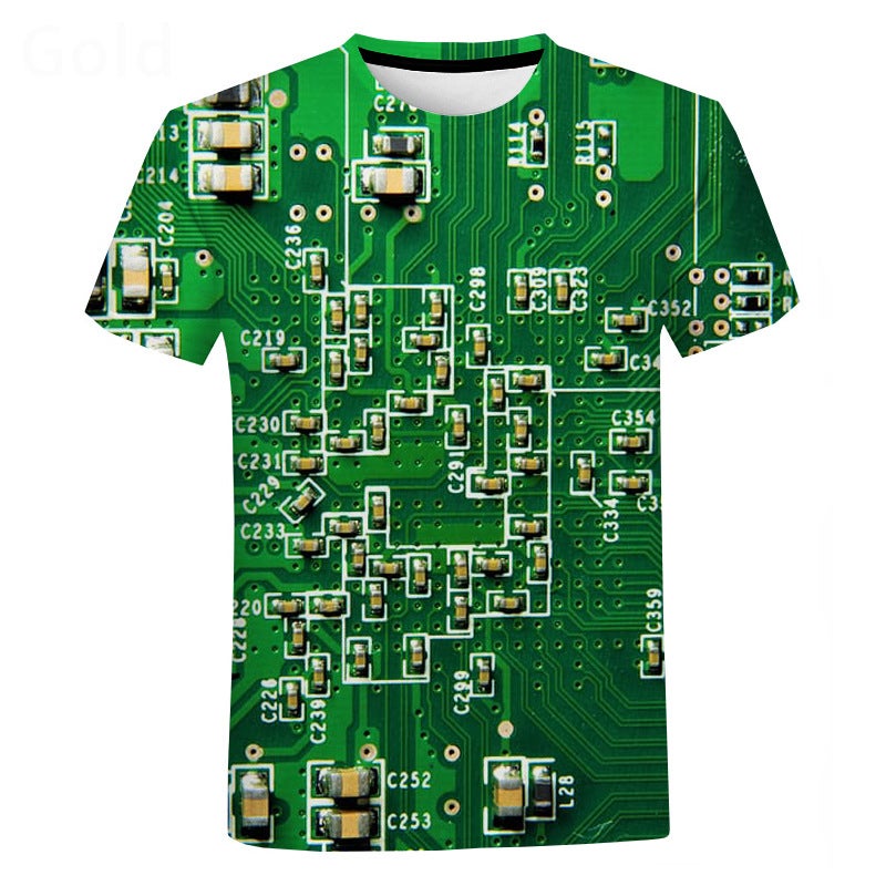 Men's Fashion 3D cool electronic components digital printing trend short sleeve T-shirt summer - Image 2