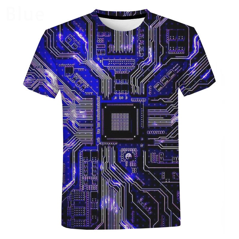 Men's Fashion 3D cool electronic components digital printing trend short sleeve T-shirt summer - Image 5