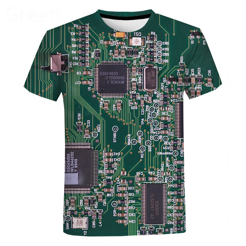 Men's Fashion 3D cool electronic components digital printing trend short sleeve T-shirt summer - Image 3