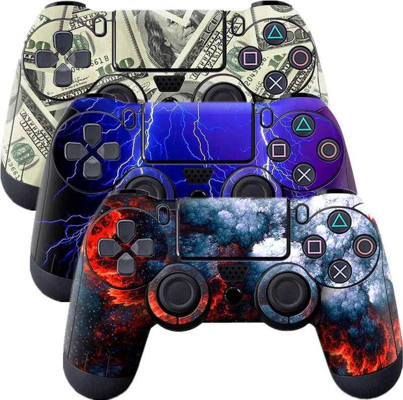 Oiokew غلاف لجهاز تحكم PS4، 3 قطع ملصق فينيل كامل الجسم لجهاز بلاي ستيشن 4 - Image 1