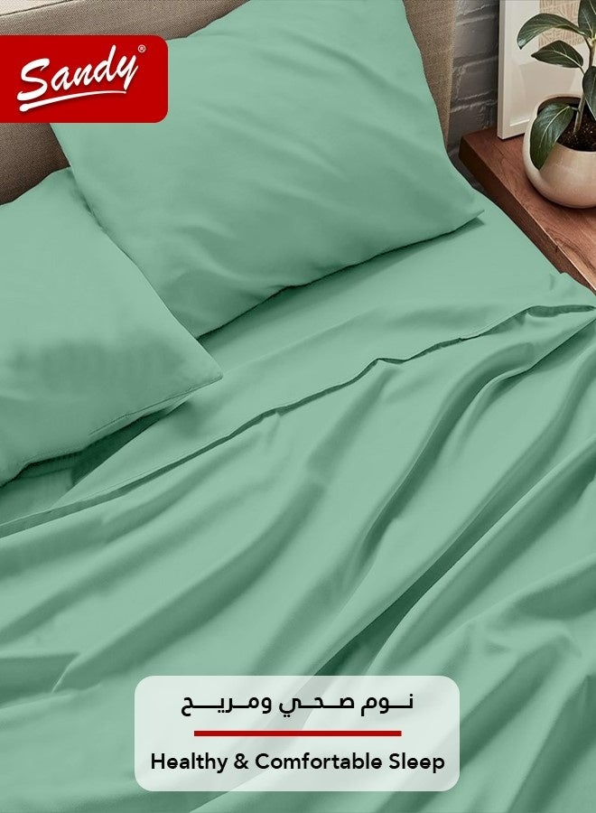 ساندي طقم شراشف سرير ساندي فاخر بجودة الفنادق شرشف مسطح وشرشف مطاط مع أغطية وسائد، طقم من أربعة قطع، شديد النعومة وجيد التهوية وبارد, مقاس نفر ونص دبل (205 × 243 سم & 140 × 200 +30 سم), أخضر - Image 3