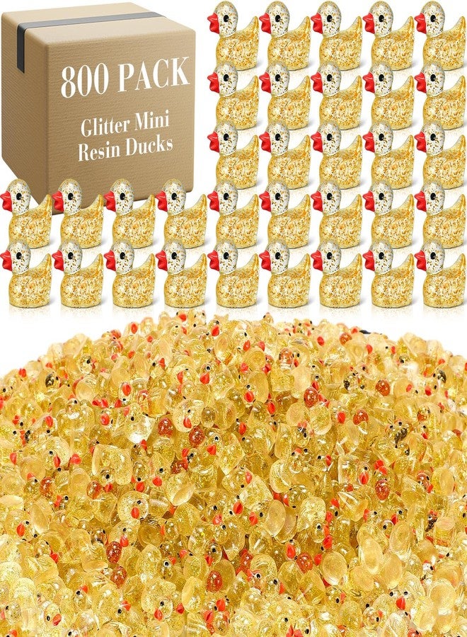 Barydat 800 Pack Glitter Mini Resin Ducks Bulk Mini Ducks Pranks Hide Miniature Figures Tiny Resin Animals for DIY Projects Garden Dollhouse(Yellow) - Image 2