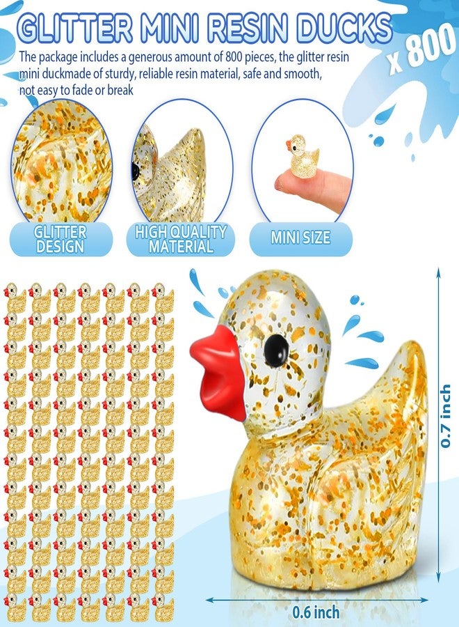 Barydat 800 Pack Glitter Mini Resin Ducks Bulk Mini Ducks Pranks Hide Miniature Figures Tiny Resin Animals for DIY Projects Garden Dollhouse(Yellow) - Image 3