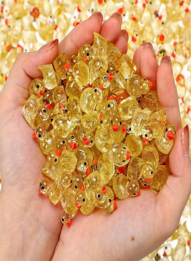 Barydat 800 Pack Glitter Mini Resin Ducks Bulk Mini Ducks Pranks Hide Miniature Figures Tiny Resin Animals for DIY Projects Garden Dollhouse(Yellow) - Image 1