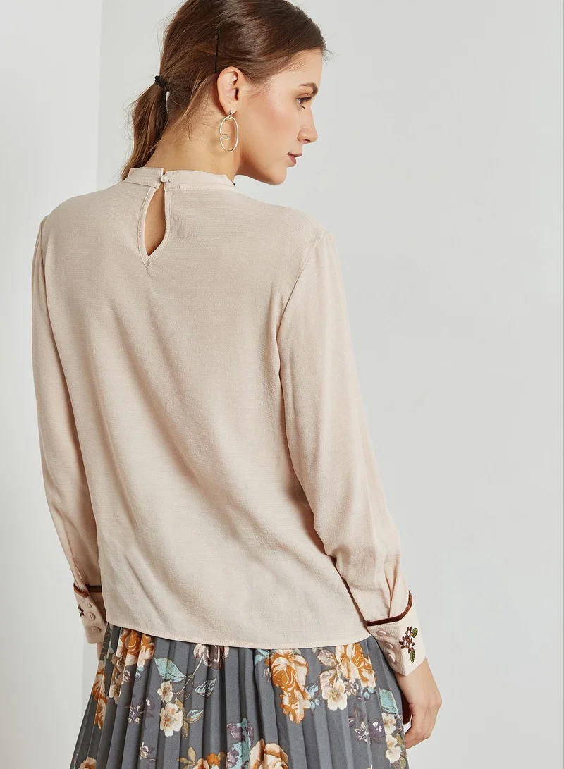 ELLA Embroidered Cuffed Choker Top