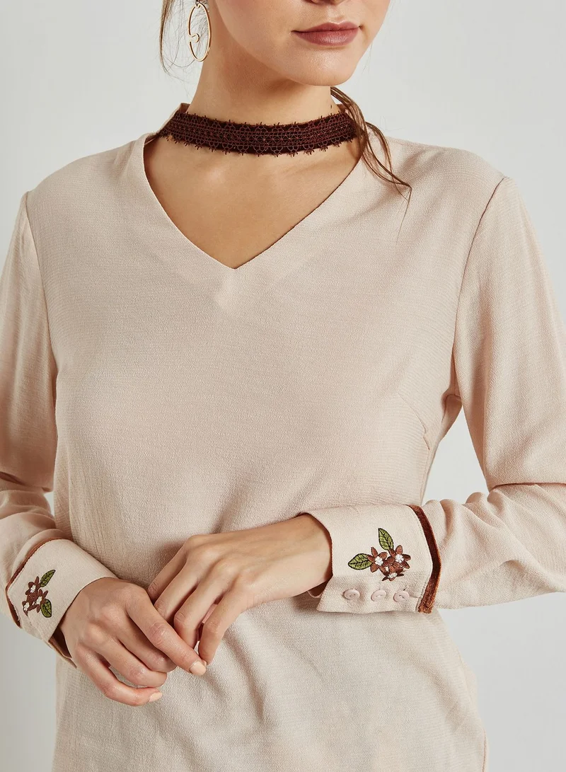 ELLA Embroidered Cuffed Choker Top