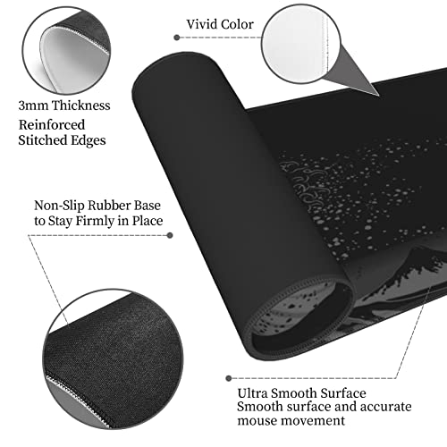Gianlaima Japanese Black The Great Wave Off Kanagawa Painting Mouse Pad XL Extended Desk Mat, Non Slip Rubber Base Stitched Edge Gaming Pc Desktop Large Mice Pad,31.5 x 11.8 Inch - Image 4