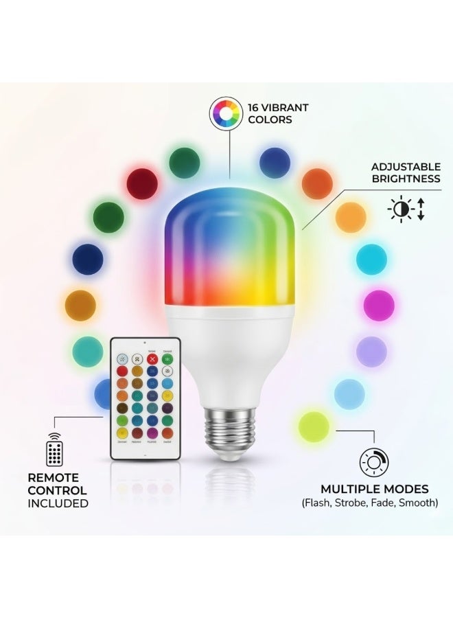 Lukadah RGB LED Light Bulb with Remote Control, 16 Color Changing Smart Bulb, Dimmable E27 Multicolor Lamp, Energy Saving LED Light, Adjustable Brightness & Modes for Bedroom, Living Room, Home Decoration Lighting (Multi-colour) - Image 3