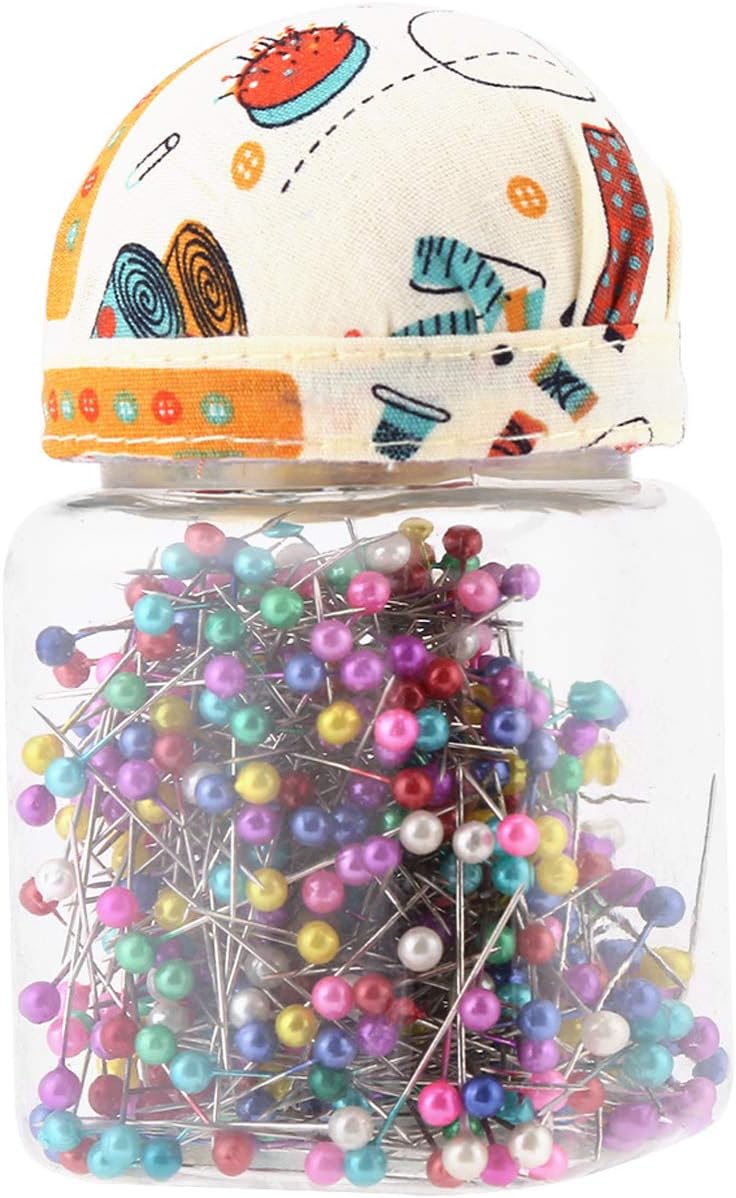 klarako 500Pcs Pearl Needles Quilting Pins Packed in Pink Fabric Covered Pin Cushion Bottle Wedding Decorating Tool Sewing Crafts (Orange) - Image 2