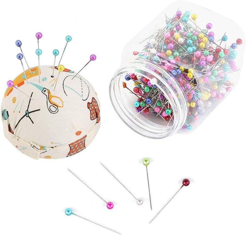 klarako 500Pcs Pearl Needles Quilting Pins Packed in Pink Fabric Covered Pin Cushion Bottle Wedding Decorating Tool Sewing Crafts (Orange) - Image 1