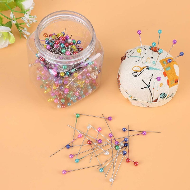 klarako 500Pcs Pearl Needles Quilting Pins Packed in Pink Fabric Covered Pin Cushion Bottle Wedding Decorating Tool Sewing Crafts (Orange) - Image 5