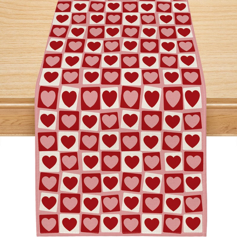Siilues Valentines Table Runner, Red Pink Love Hearts 220 GSM Valentines Day Table Runner Anniversary Wedding Home Party Decor Kitchen Dining Decoration 13x72 Inch - Image 1