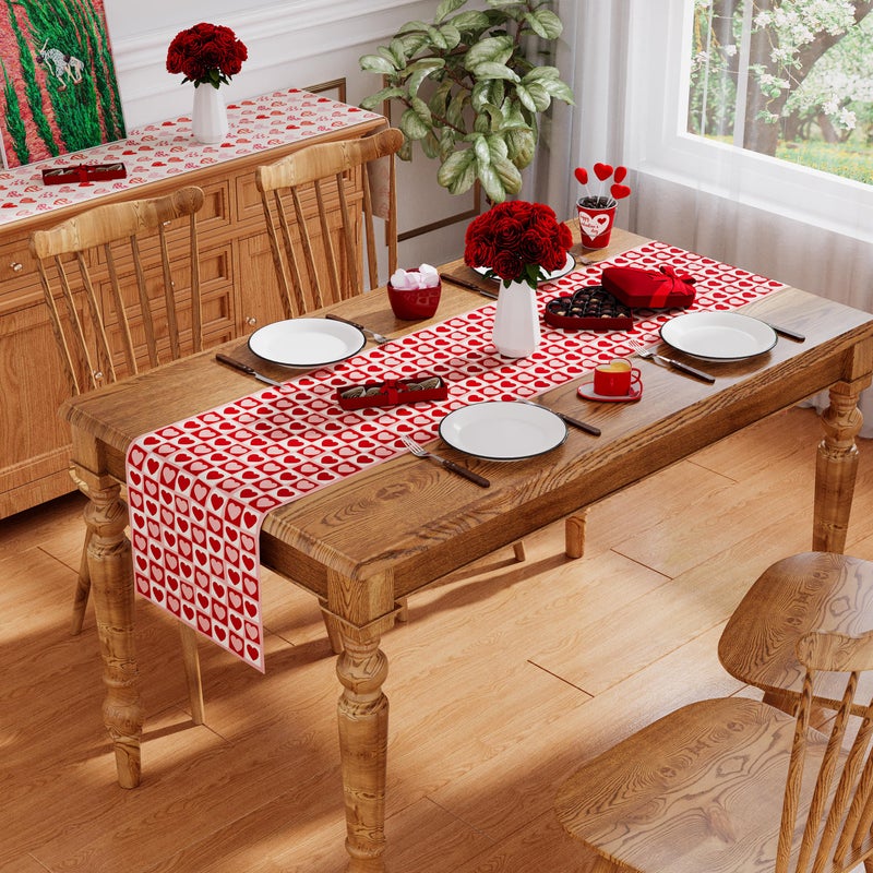 Siilues Valentines Table Runner, Red Pink Love Hearts 220 GSM Valentines Day Table Runner Anniversary Wedding Home Party Decor Kitchen Dining Decoration 13x72 Inch - Image 4