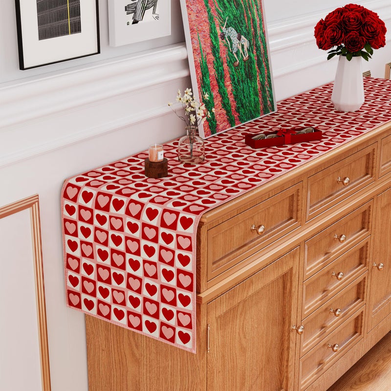 Siilues Valentines Table Runner, Red Pink Love Hearts 220 GSM Valentines Day Table Runner Anniversary Wedding Home Party Decor Kitchen Dining Decoration 13x72 Inch - Image 3