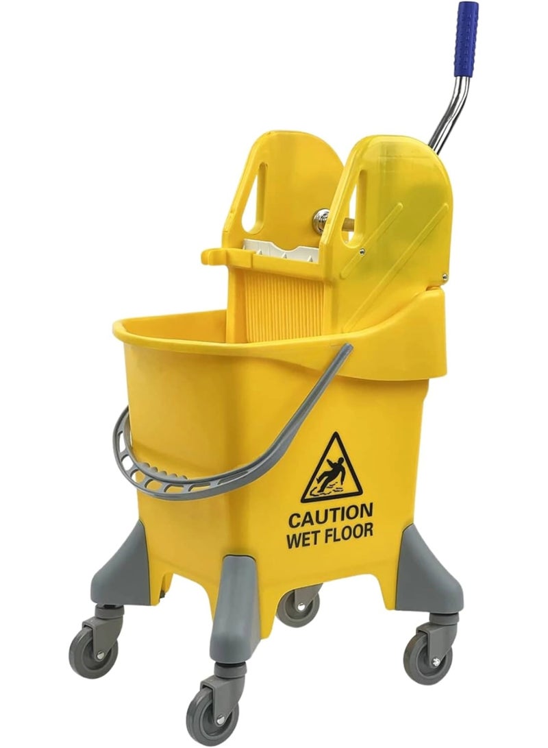 Amber Home Mop Bucket with Deluxe Wringer – 25 Liter Commercial Yellow Mop Trolley with Side Press and Wheels | Heavy-Duty Plastic Cleaning Bucket for Janitorial Use | Ideal for Industrial & Home Cleaning - Image 1