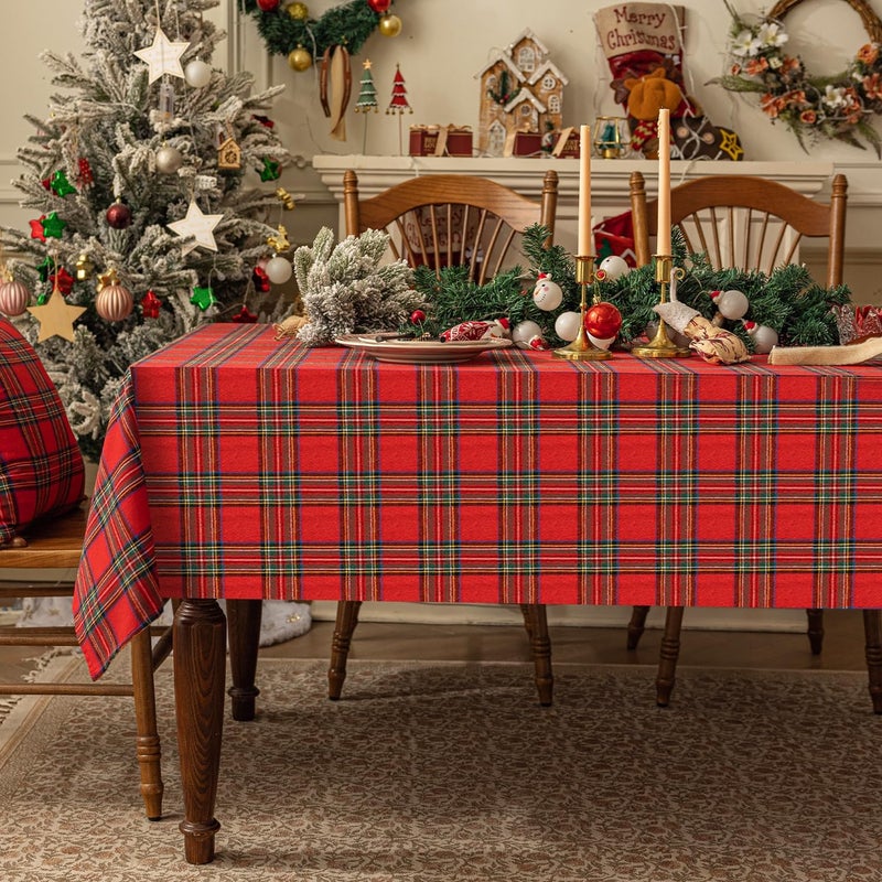 Softalker Christmas Checkered Tablecloth Rectangle Red Buffalo Plaid Linen Cotton Gingham Xmas Table Cloths Winter Farmhouse Table Decorations for DiningPartiesHoliday 54 x 80 Inch