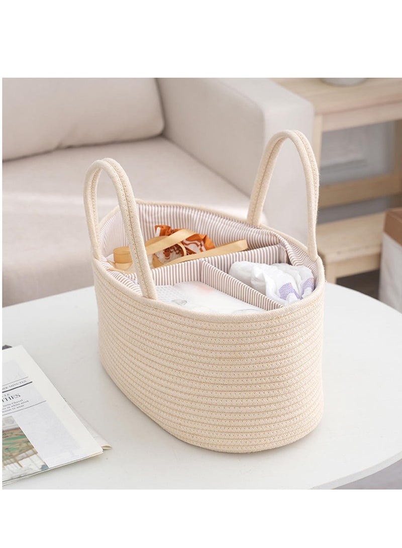 general Baby Nappy Caddy, Nappy Organiser, Nursery Bohemian cotton rope storage basket, Portable Car Organizer with Removable Inserts (Beige) - Image 4