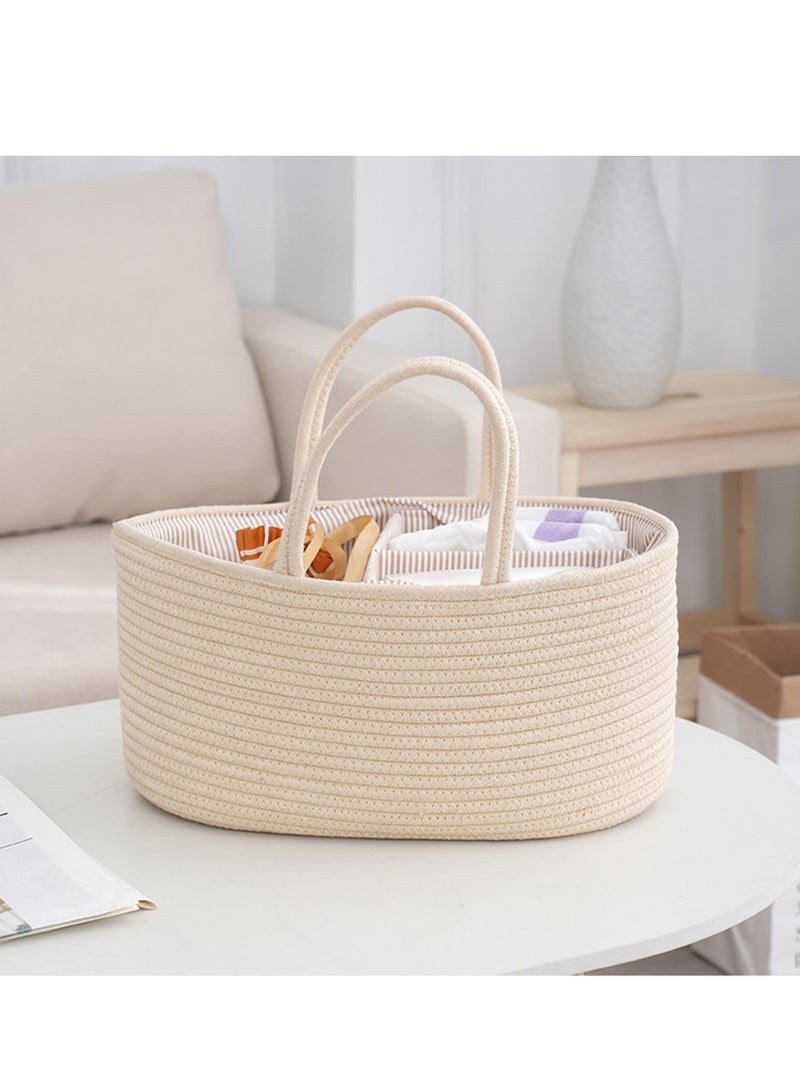 general Baby Nappy Caddy, Nappy Organiser, Nursery Bohemian cotton rope storage basket, Portable Car Organizer with Removable Inserts (Beige) - Image 2