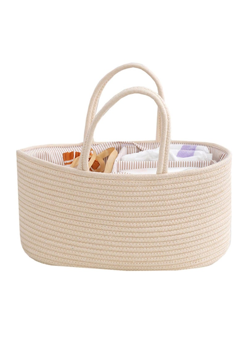 general Baby Nappy Caddy, Nappy Organiser, Nursery Bohemian cotton rope storage basket, Portable Car Organizer with Removable Inserts (Beige) - Image 1