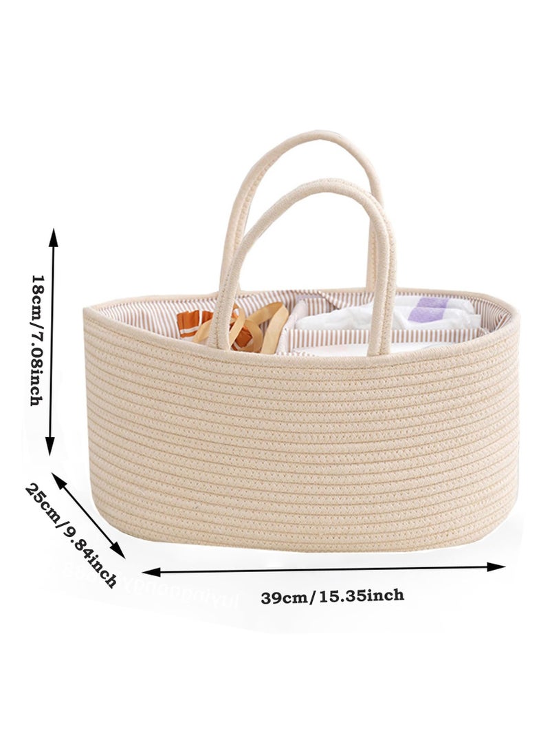 general Baby Nappy Caddy, Nappy Organiser, Nursery Bohemian cotton rope storage basket, Portable Car Organizer with Removable Inserts (Beige) - Image 3