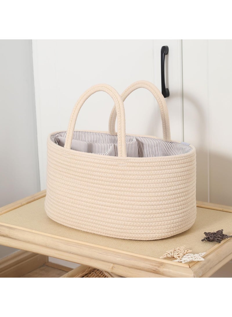 general Baby Nappy Caddy, Nappy Organiser, Nursery Bohemian cotton rope storage basket, Portable Car Organizer with Removable Inserts (Beige) - Image 5
