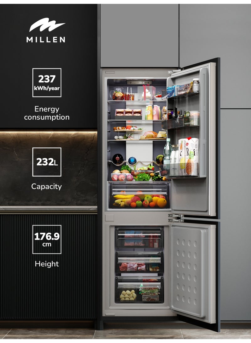 MILLEN 232 L Capacity Built-in Refrigerator, No Frost, 2 Door Fridge-Freezer, Electronic Controls, LED Backlight, Quick Cooling/Freezing, Vacation Mode, 3 Years Warranty MBIA 177.3ID grey - Image 2