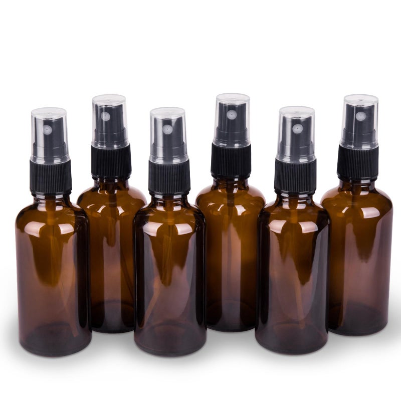 hmaimas 6 Pack Amber Glass Spray Bottles for Essential Oils 2oz Small Fine Mist Travel Empty Spray Bottle for Hair and Plants