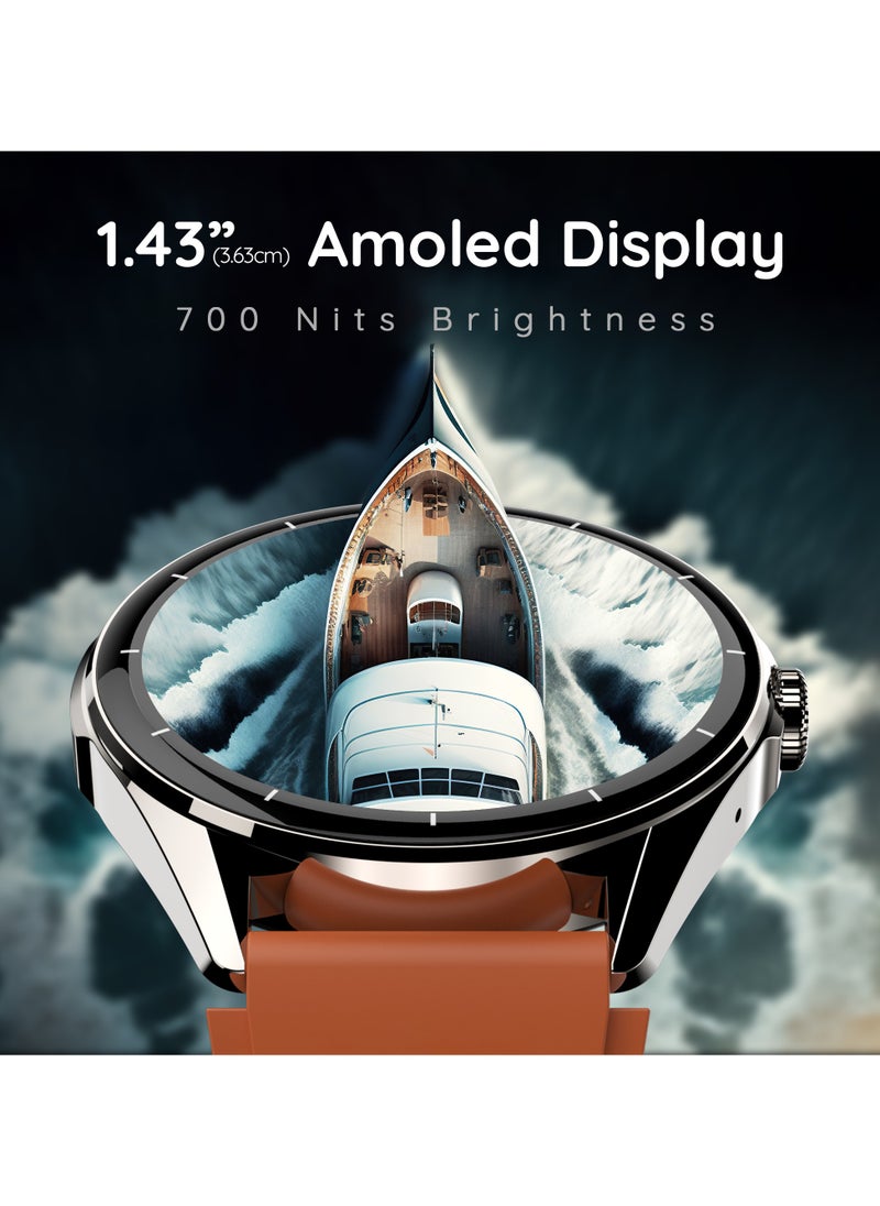 Pebble - Pebble Cosmos Valor 1.43" ( 3.63 cm)Amoled Display, Bright HD Display 700 Nits, Always On Display, BT Calling, One time BT Connect, Health Suite, AI Voice Assitance, Multiple Sports Mode, Alarm & Notification, Step Pedometer, Sleep Monitor, Roting Crown - Image 1