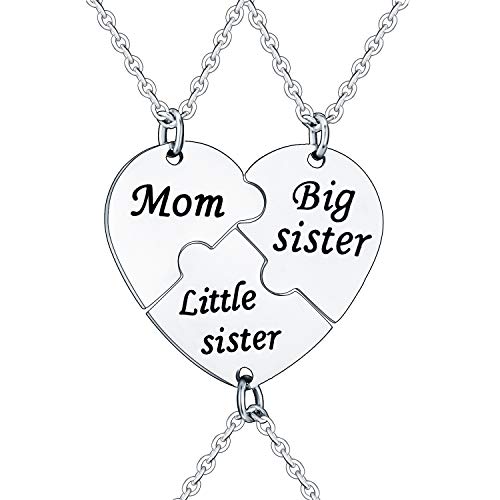 YEEQIN 3PCs/Set Mom Big Sister Little Sister Mom Necklaces Set Mother Daughters Matching Heart Jewley Set - Image 1