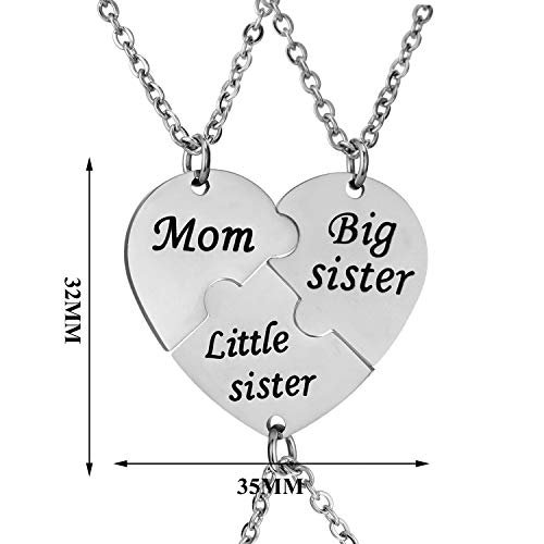 YEEQIN 3PCs/Set Mom Big Sister Little Sister Mom Necklaces Set Mother Daughters Matching Heart Jewley Set - Image 5