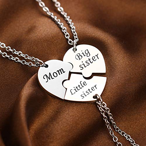 YEEQIN 3PCs/Set Mom Big Sister Little Sister Mom Necklaces Set Mother Daughters Matching Heart Jewley Set - Image 4