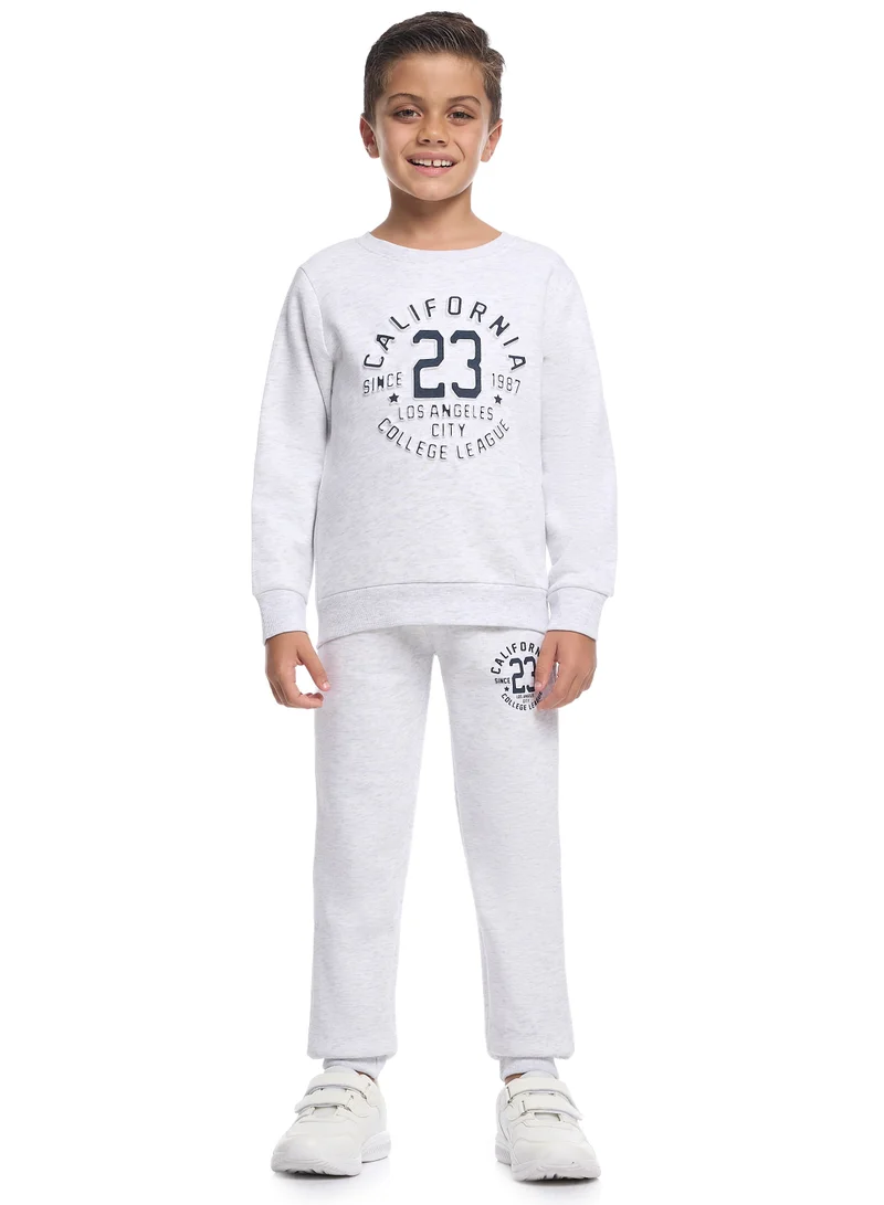victor and jane Boys’ Trendy Winter Co-ord Set – California Print in Soft Grey Melange